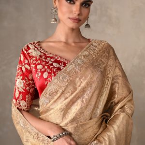 Regal Gold Banarasi Saree With Contrast Blouse