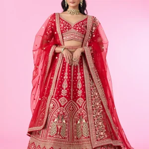 Regal Elegance Red Velvet Bridal Lehenga